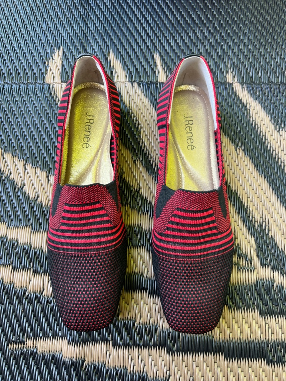 J.Renee Red and Black Knit Slip-On Loafers